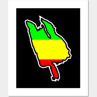 Thetis Island Silhouette in Rastafarian Flag Colours - Rasta - Thetis Island Posters and Art